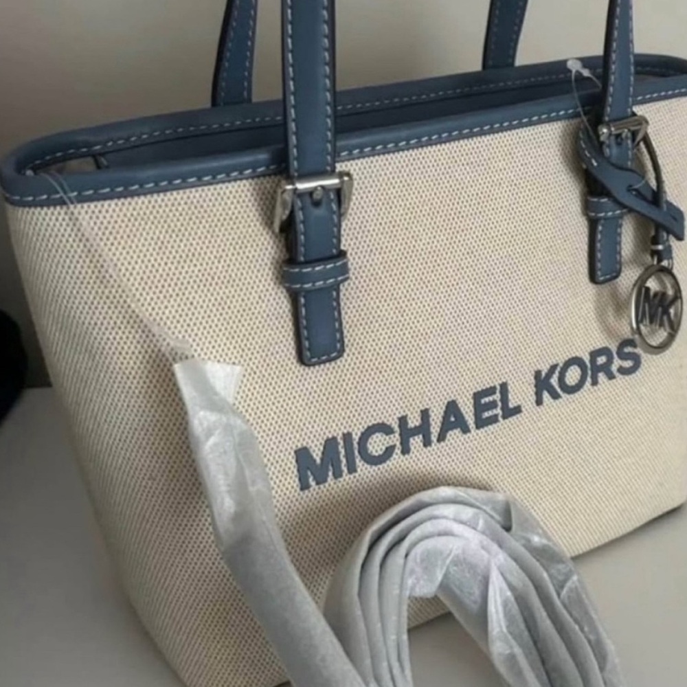 Michael Kors Blue and Cream Structured Tote